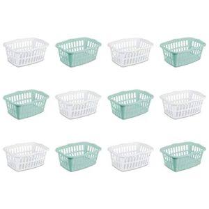 sterilite 12459412 1.5 bushel/53 liter rectangular laundry basket, white & aqua chrome, assorted, 12-pack , green