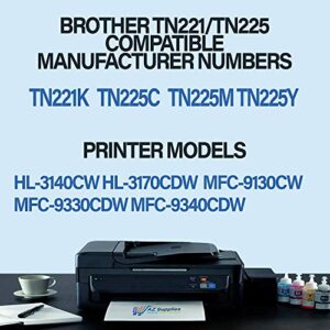 AZ Compatible Toner Cartridge Replacement for Brother TN221 TN225 use in HL-3140, HL-3140CW, HL-3170, HL-3170CDW, MFC-9130,MFC9130CW,MFC9330,MFC9330CDW,MFC9340(Black, Magenta, Yellow, Cyan, 8-Pack)