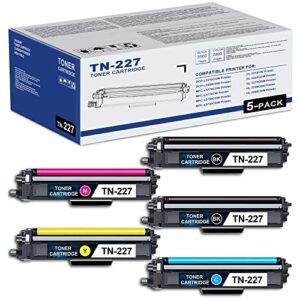 5-pack (2k/c/m/y) 𝑯𝒊𝒈𝒉 𝒀𝒊𝒆𝒍𝒅 tn227 toner cartridge, lve compatible replacement for brother tn-227 toner for hl-3210cw 3230cdw 3270cdw 3230cdn 290cdw dcp-l3510cdw l3550cdw mfc-l3770cdw printer