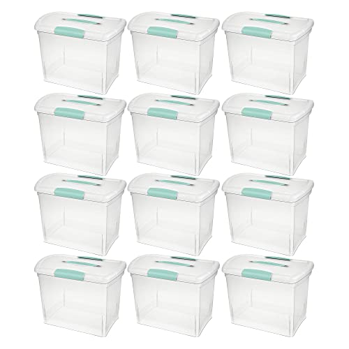 Sterilite Large Nesting ShowOffs Clear File Organizer Storage Box with Handle and Latches for Home, Office, Craft, Hobby, & Classroom, Clear (12 Pack)