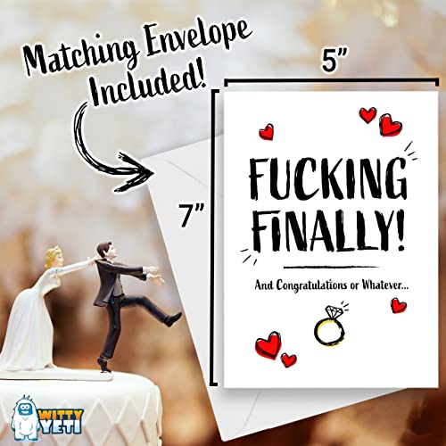 Super Funny Engagement Card by Witty Yeti. 5"x7" Fun Greeting Card. Hilarious Adult Wedding Gift for Bride or Groom. Perfect Way to Say Congratulations at Bridal Shower, Bachelorette or Bachelor Party