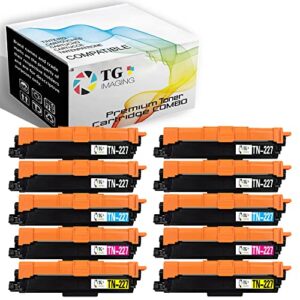 (10 pack, extra black) tg imaging replacement for brother tn227 toner cartridge (4b|2c|2y|2m) high yield for hl-l3290cdw hl-l3210cw hl-l3230cdw hl-l3290cdw toner printer