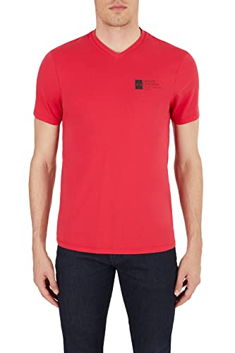 Armani Exchange Men's V Neck Small Box Logo Tee, Red, Large