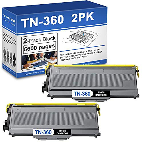 LKKJ (High Yield) 2 Pack TN360 Toner Cartridge Compatible TN-360 Black Toner Cartridge Replacement for Brother DCP-7030 HL-2120 2140 2170w 2430n MFC-7340 7840w Printer Toner Cartridge.