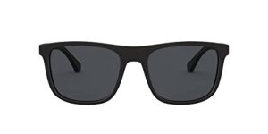 emporio armani men’s ea4129 square sunglasses, matte black/grey, 56 mm