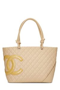 chanel, pre-loved beige quilted calfskin cambon ligne tote large, beige