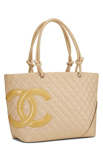 CHANEL, Pre-Loved Beige Quilted Calfskin Cambon Ligne Tote Large, Beige