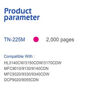 3X Magenta High Yield Compatible TN225 TN-225 TN-225M TN225M Toner Cartridge for Brother HL-3140CW 3152CDW 3172CDW 3180CDW MFC-9130CW 9330CDW 9142CDN DCP-9022CDW Printer, by EasyPrint