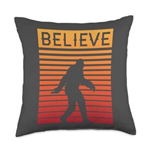 bigfoot yeti sasquatch apparel believe in bigfoot retro vintage yeti throw pillow, 18×18, multicolor