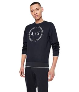a|x armani exchange mens long sleeve sweatshirt with big logo pullover sweater, navy, x-small us