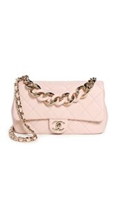 chanel women’s pre-loved pink lambskin half flap 9″ bag, pink, one size