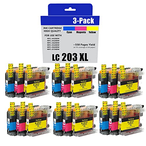 Colorink Ink Cartridge Replacement LC203 LC203XL LC201 LC201XL Compatible with Brother MFC-J460DW J480DW J485DW J680DW J880DW J885DW MFC-J4320DW J4420DW J4620DW(6 Cyan, 6 Magenta, 6 Yellow, 18 Pack)