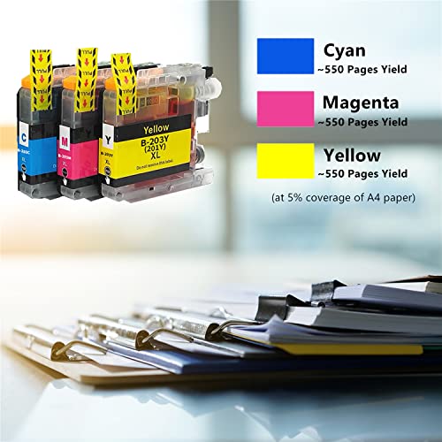 Colorink Ink Cartridge Replacement LC203 LC203XL LC201 LC201XL Compatible with Brother MFC-J460DW J480DW J485DW J680DW J880DW J885DW MFC-J4320DW J4420DW J4620DW(6 Cyan, 6 Magenta, 6 Yellow, 18 Pack)