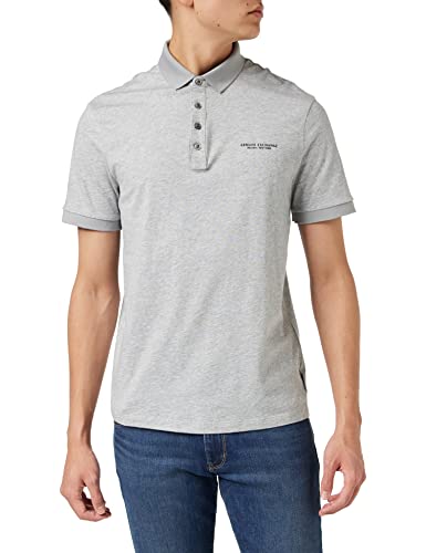 A|X ARMANI EXCHANGE mens Milano/Ny Logo Jersey Polo Shirt, Grey (Bros Bc06 Alloy Htr 3901), Large US