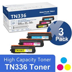 (3-pack,c/m/y) tn-336 tn336 toner cartridges compatible tn336c tn336m tn336y toner cartridge replacement for brother tn336 mfc-l8850cdw hl-l8350cdw/cdwt dcp-9055cdn series printer – by sao