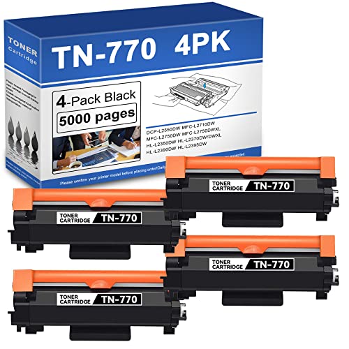 Tink (4 Pack) TN770 Compatible TN-770 Black High Yield Toner Cartridge Replacement for Brother DCP-L2550DW MFC-L2710DW MFC-L2750DW MFC- TC-TN770-4PK