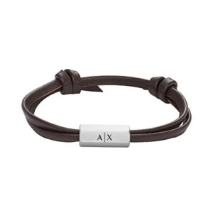 a|x armani exchange men’s brown leather id bracelet (model: axg0096040)