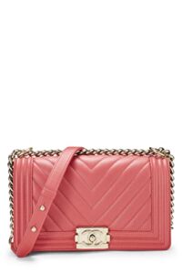 chanel, pre-loved pink chevron calfskin boy bag medium, pink