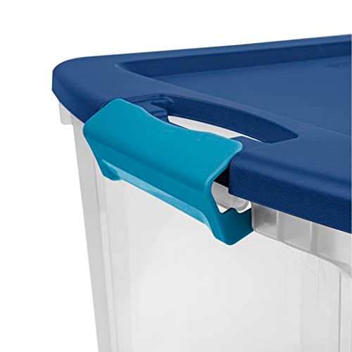 Sterilite 18 Gallon Latch and Carry Storage Tote Box Container, True Blue Lid and Clear Base with Blue Aquarium Latches (6 Pack)