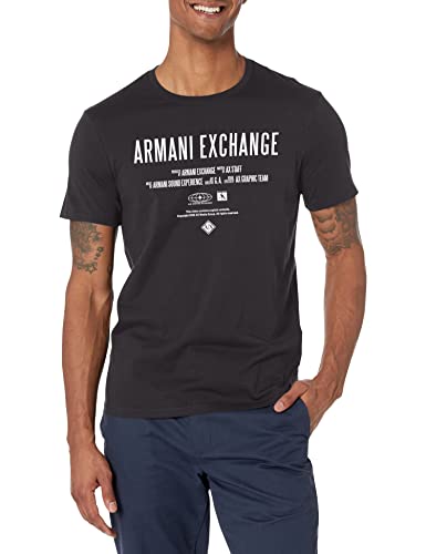 A|X ARMANI EXCHANGE Men's Movie Credits Logo Design Slim Fit T-Shirt, Black, S