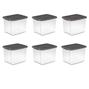 sterilite 19373v06 50 quart / 47 liter shelf tote, clear base with flat gray lid and latches, 6-pack