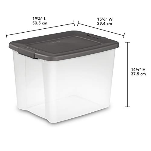 Sterilite 19373V06 50 Quart / 47 Liter Shelf Tote, Clear Base with Flat Gray Lid and Latches, 6-Pack