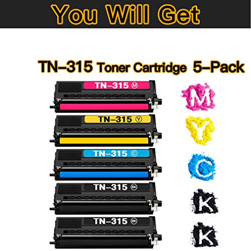 Etechwork Compatible Toner Cartridge Replacement for TN315 TN-315 TN310 TN-310 use with Brother HL-4150CDN HL-4570CDW HL-L4570CDWT MFC-9460CDN MFC-9970CDW Printer (2xBlack/Cyan/Magenta/Yellow, 5-Pack)