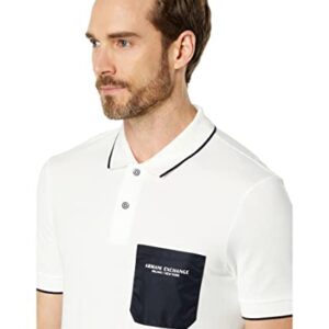 A|X ARMANI EXCHANGE Men's Nylon Logo Pocket Polo Shirt, Off White/Deep Navy, XL