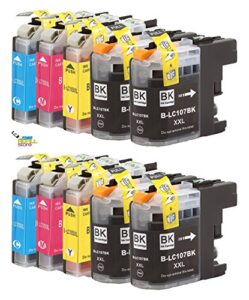 10 pack – toner refill store compatible brother lc107bk lc105c lc105m lc105y replacement ink cartridges for the brother: mfc-j4310dw, mfc-j4410dw, mfc-j4510dw, mfc-j4610dw, mfc-j4710dw. page yield: 1,200 pages at 5% page coverage per page, per ink cartrdi