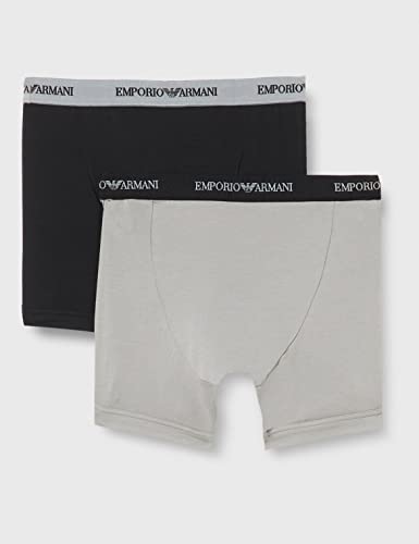 Emporio Armani Men's Stretch Cotton Classic Logo Boxer Brief, Black/Grey, Medium