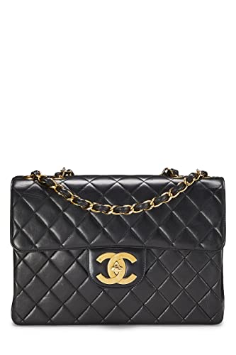 CHANEL, Pre-Loved Black Quilted Lambskin Half Flap Jumbo, Black