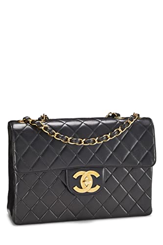 CHANEL, Pre-Loved Black Quilted Lambskin Half Flap Jumbo, Black