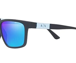 A|X ARMANI EXCHANGE Men's AX4121SF Low Bridge Fit Square Sunglasses, Dark Blue Mirrored Blue, 60 mm