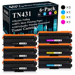 6-pack (3bk+c+m+y) cartridge tn431bk,tn431c,tn431m,tn431y toner cartridge replacement for brother hl-l8260cdw l8360cdw l9310cdw l9310cdwtt dcp-l8410cdw mfc-l8610cdw l8900cdw l8690cdw l9570cdw printer