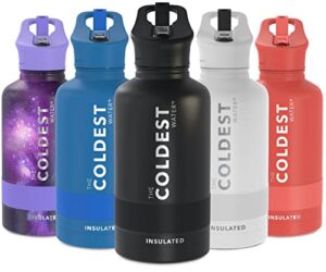 coldest sports water bottle with straw lid vacuum insulated stainless steel metal thermos bottles reusable leak proof flask for sports gym (stealth black, 64 oz)