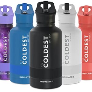 Coldest Sports Water Bottle with Straw Lid Vacuum Insulated Stainless Steel Metal Thermos Bottles Reusable Leak Proof Flask for Sports Gym (Stealth Black, 64 oz)