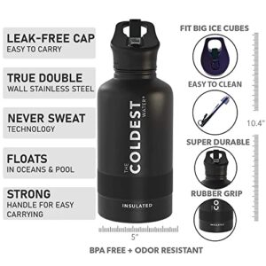 Coldest Sports Water Bottle with Straw Lid Vacuum Insulated Stainless Steel Metal Thermos Bottles Reusable Leak Proof Flask for Sports Gym (Stealth Black, 64 oz)