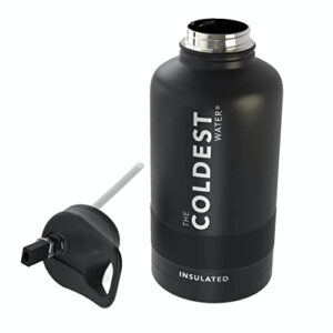 Coldest Sports Water Bottle with Straw Lid Vacuum Insulated Stainless Steel Metal Thermos Bottles Reusable Leak Proof Flask for Sports Gym (Stealth Black, 64 oz)