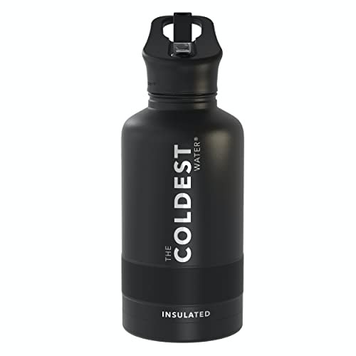 Coldest Sports Water Bottle with Straw Lid Vacuum Insulated Stainless Steel Metal Thermos Bottles Reusable Leak Proof Flask for Sports Gym (Stealth Black, 64 oz)