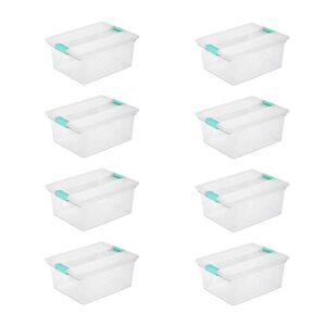 sterilite deep clear plastic stackable storage container bin box tote with clear latching lid organizing solution for home & classroom, 8 pack
