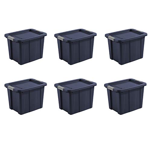 Sterilite Dark Indigo Lid & Base with Titanium Latching Tuff1 Tote, 18 Gallon, Pack of 6