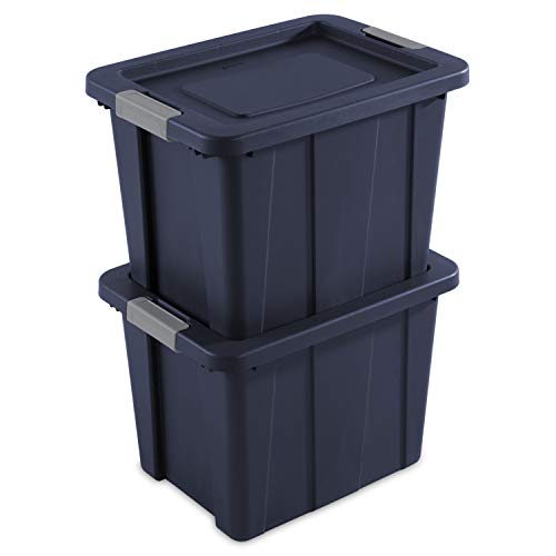 Sterilite Dark Indigo Lid & Base with Titanium Latching Tuff1 Tote, 18 Gallon, Pack of 6