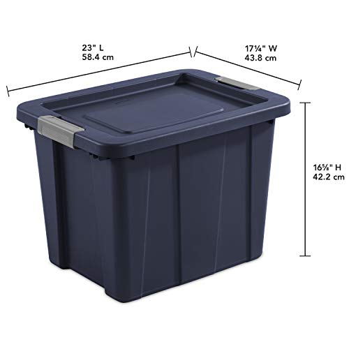 Sterilite Dark Indigo Lid & Base with Titanium Latching Tuff1 Tote, 18 Gallon, Pack of 6