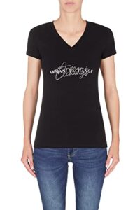 a|x armani exchange women’s v-neck slim fit triple logo t-shirt, black, large
