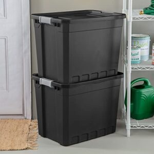 Sterilite Storage System Solution with 27 Gallon Heavy Duty Stackable Storage Box Container Totes with Grey Latching Lid for Home Organization, 4 Pack