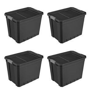 sterilite storage system solution with 27 gallon heavy duty stackable storage box container totes with grey latching lid for home organization, 4 pack