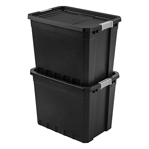 Sterilite Storage System Solution with 27 Gallon Heavy Duty Stackable Storage Box Container Totes with Grey Latching Lid for Home Organization, 4 Pack