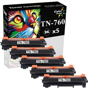 (5-pack, black) colorprint compatible toner cartridge replacement for brother tn-760 tn760 tn730 used for hl-l2350dw hl-l2395dw hl-l2390dw hl-l2370dw l2750dw mfc-l2750dwxl l2710dw dcp-l2550dw printer