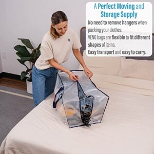 VENO Heavy Duty Extra Large Clear Moving Bags W/ Backpack Straps Strong Handles & Zippers, Storage Totes For Space Saving, Fold Flat, Alternative to Moving Box, Recycled Material (Clear - Set of 8)