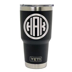yeti – personalized 3 letter circle monogram, laser engraved tumbler, multiple sizes and colors available